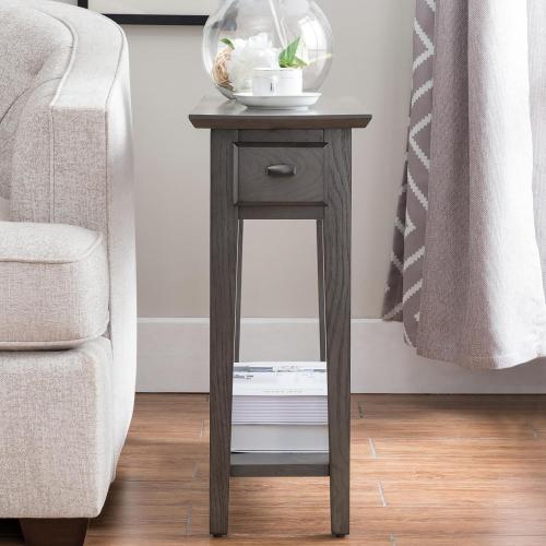 Leick Home 10071-GR One Drawer Chairside/Recliner End Table with Shelf, Smoke Gray