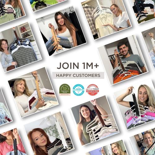 MORALVE Space Saving Hangers for Closet – 4 Pack European Beechwood 6-Tier Shirt Organizer with 360° Swivel Hook – Collapsible Clothes Hanger for Closet Organization (Hangers Not Included)