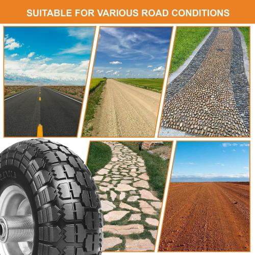 4.10/3.50-4 Tire and Dolly Wheel Flat Free - Solid Rubber Hand Truck Wheels 5/8 Axle - Gorilla Cart Tires Replacement for Garden, Wagon, Yard and Wheelbarrow (10 Inch 4 Pack)