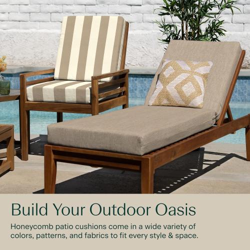 Honeycomb Outdoor Chaise Lounge Cushion for Patio Furniture, Water & Fade Resistant, Removable Cover, 21.5 x 70, Heritage Textured Solid Birch Tan