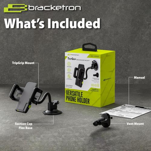 Bracketron TripGrip Window and Vent Mount, GPS Car Mount, Windshield Cell Phone Holder for Car, Includes Vent Clip