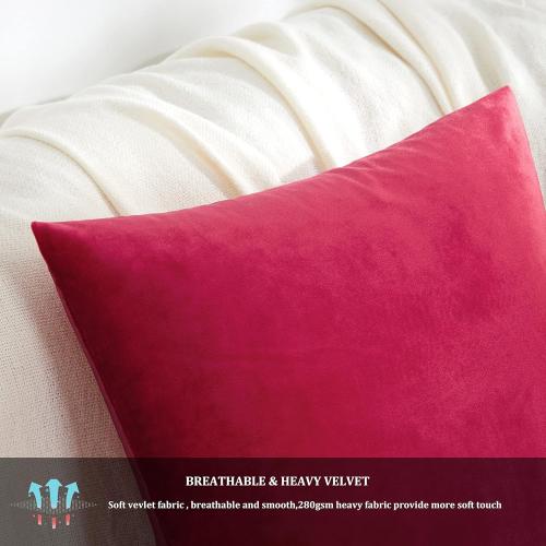 Miullee ...Red Velvet Decorative Throw Pillow Covers for Sofa Bed 2 Pack Soft Cushion Cover