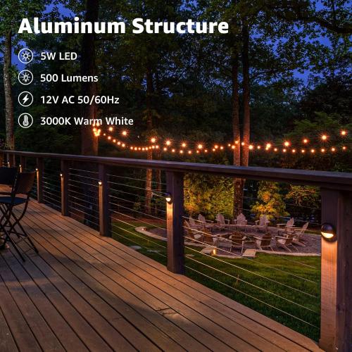 SUNVIE Low Voltage Deck Lights with Fastlock2 Wire Connector 5W LED Landscape Step Stair Lights Outdoor Accent Lighting Garden Post Fence Light 3000K 12-24V AC/DC 3.2FT ETL Listed Cord, 8 Pack