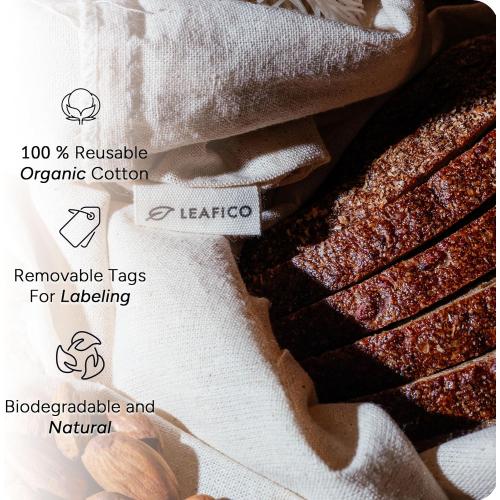 LEAFICO Cotton Storage Bags – X-Large 14x17 Inch (5-Pack) – Reusable Muslin Bags with Drawstrings – Biodegradable Canvas Fabric Sacks – Perfect for Bread, Bulk Produce, Potatoes, Onions, Shoes