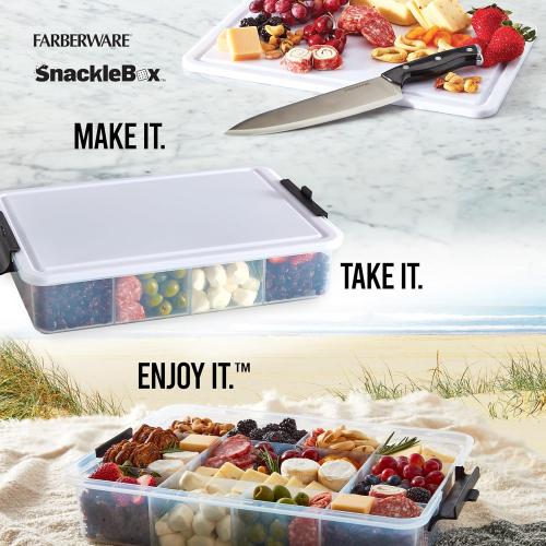 Farberware Large Build-A-Board Snacklebox Serving Tray with Locking Plastic Cutting Board Lid, Portable Storage Container with 11 Compartments for Charcuterie, and More