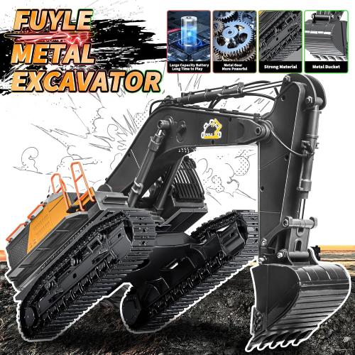 22 Channel Remote Control Excavator, 1/14 Scale RC Excavator Metal Shovel Independent Arms, Professional Construction Vehicles with Lights Sounds, Best Gift for 8  Years Old Boys Adults