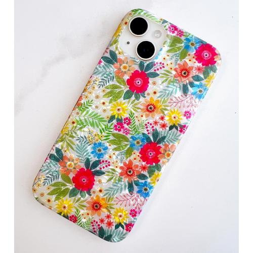 Qokey for iPhone 15 Plus Case,for iPhone 14 Plus Case,Cute Flower Case for Girls Women Shell Pattern Soft Bumper Lightweight Fit Shockproof Phone Cover for iPhone 14 Plus/15 Plus 6.7,Blue Pink Floral