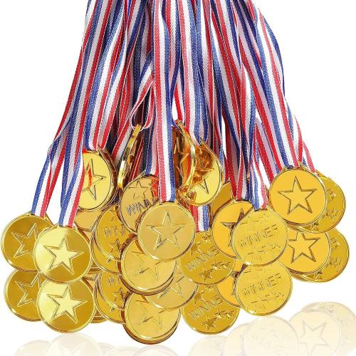100 Pieces Gold Plastic Winner Medals for Awards for Kids, Award Medals for Kids Sports Awards, Games Competitions, Prizes,Party Favors and Decorations.