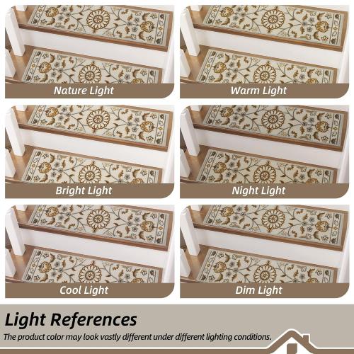 BEQHAUSE Stair Treads for Wooden Steps Non-Slip Machine Washable Carpet Stair Treads 8X30 Soft Indoor Stair Runner for Kids Elders and Pets, 100% Polyester, TPE Backing, 15pcs, Brown/Grey