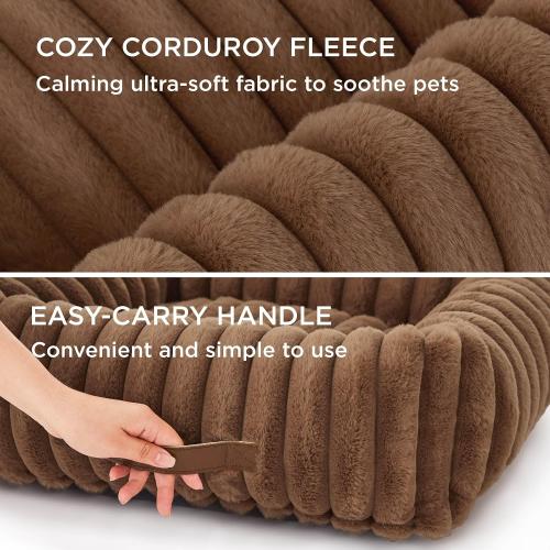 Bedsure ComfyFleece™ Cute Dog Bed for Small Medium Dogs - Washable Furry Puppy Beds, Rectangle Orthopedic Corduroy Fleece Pet Beds with Removable Zipper Cover, 25x21x7inches, Camel Brown