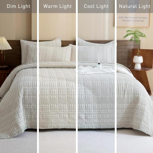 CozyTide Oversized King Quilt 120x120,100% Cotton Waffle Weave Khaki Bedspread,3 Piece Ultra Soft California King Quilted Coverlet Set Farmhouse Shabby Bedding Set