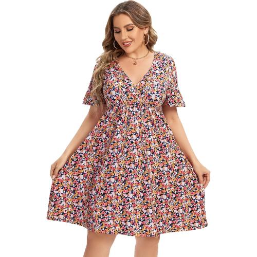 Size 3XL AMZ Plus Womens Plus Size Casual Dress Wrap Dress Swing Dresses Plus Size a Line Party Mini Dress