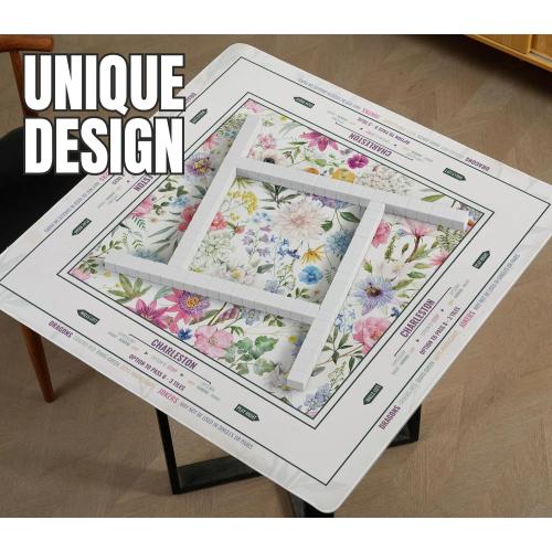 Mahjong Mat (33x33) - Non-Slip Noise Reduction Gaming Mat for American Mahjong - Flower-Carnation-12