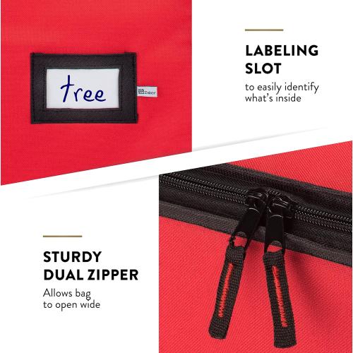 ZOBER 600D Oxford Fabric Rolling Christmas Tree Storage Bag - Fits 7.5 Ft Artificial Trees - Waterproof Christmas Tree Bag For Storage Box For Xmas, Durable Handles and Wheels - Card Slot - Red