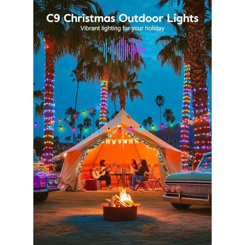 Brightown Smart C9 Christmas Lights Outdoor, 100 LED Christmas Color Changing Fairy Lights App Control, Music Sync, RGB, Shatterproof Connectable C9 String Lights for Tree House Indoor Xmas Decor