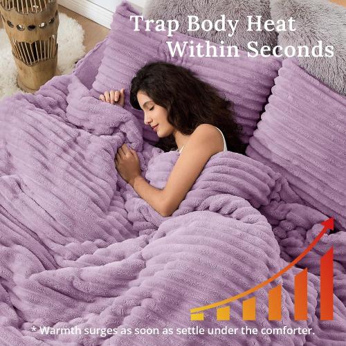 Sasttie Fluffy King Comforter Set, 3-Piece Soft Fleece Bedding, Purple | Marshmallow Bedding Set with 2 Pillowcases, Warm & Fuzzy Faux Fur Down Alternative, OEKO-TEX Certified