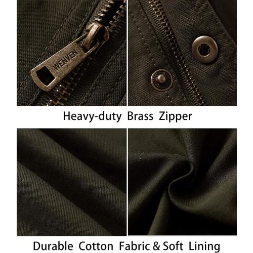 Size M WenVen Men's Casual Canvas Cotton Military Lapel Jacket