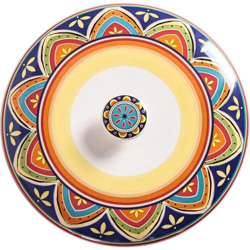 Bico Tunisian Ceramic Tortilla Warmer, 8.9 Inch Tortilla Holder with Lid for Taco Bread Pancake for Mexican Night and Party, Microwave and Dishwasher Safe