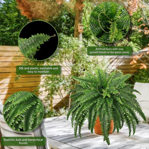 FOREST PRINCE 45 Fake Ferns, Realistic Large Artificial Bush Plants, 2 Artificial Boston Ferns with 59 Fronds for Outdoors Planter Indoor Home Garden Porch Decor