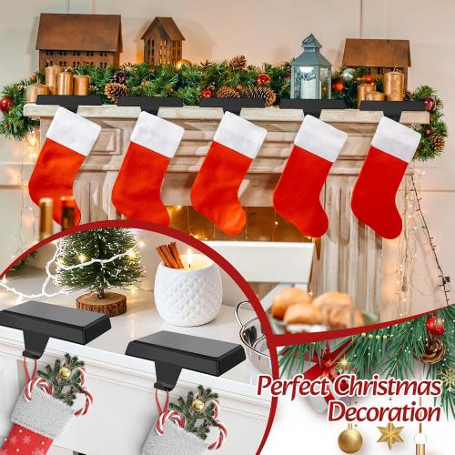 Palonu 6 Pcs Christmas Black Stocking Holders, Heavy Duty Mantle Hangers with Non-Slip Pad, Weighted Stocking Hooks Christmas Ornaments for Xmas Holiday Fireplace Shelf Window Decoration