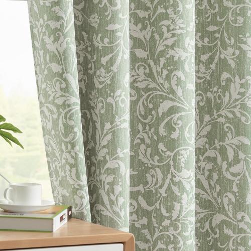 jinchan 80% Blackout Curtains for Living Room, Farmhouse Drapes with Scroll Floral Patterned for Bedroom, Grommet Top Thermal Insulated Curtains, Vintage Country Drapes 2 Panels Green