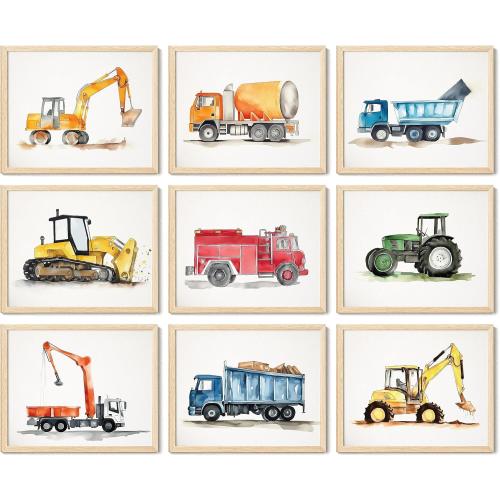 97 Decor Construction Room Decor For Boys - Toddler Boy Room Decor, Truck Wall Art For Kids Room, Car Pictures Wall Decor For Bedroom Playroom, Vehicle Tractor Prints Nursery Posters (Unframed)