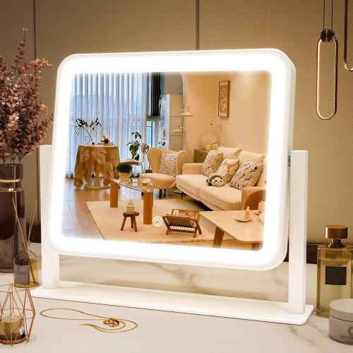 FENNIO Vanity Mirror with Lights 14×12 Makeup Mirror with Lights,Lighted Vanity Mirror Tabletop,Smart Touch with 3-Color Lighting,Dimmable,for Vanity Desk Tabletop