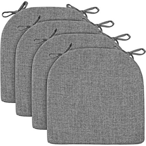 Set of 4 Size 16x16x2 Color grey Wellsin Chair Cushions for Dining Chairs 4 Pack - Kitchen Chair Cushions with Ties and Non-Slip Backing - Dining Chair Pads 16X16X2, Dark Gray