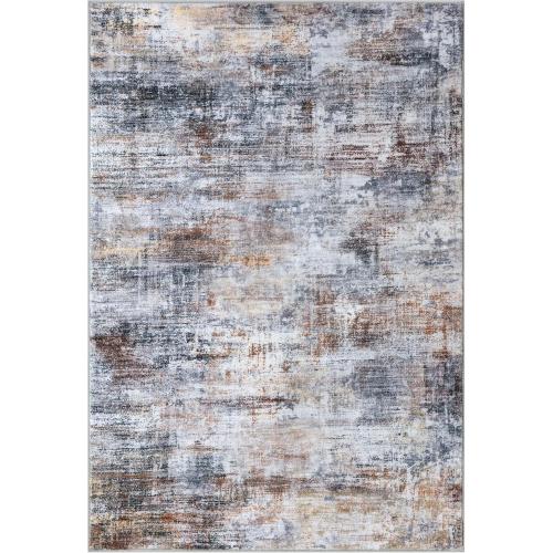 IOHOUZE Abstract Area Rugs 5x7 Ft Washable Rugs for Living Room, Non Slip Dining Room Rug, Printed Faux Wool Rugs for Bedroom, Floor Carpet for Office Nursery Playroom, Orange Grey