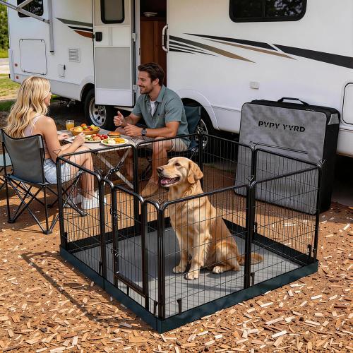 Dog Playpen with Bottom and Storage Bag, 32 H 8 Panels Puppy Pen with Square Bottom, Heavy Duty Dog Fence for Small/Medium Dogs