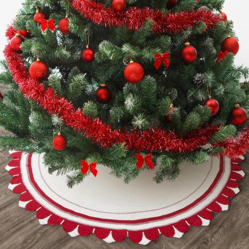 Mr. Pen 36 Red & White Knitted Christmas Tree Skirt, Xmas Tree Skirt, Small Tree Skirt