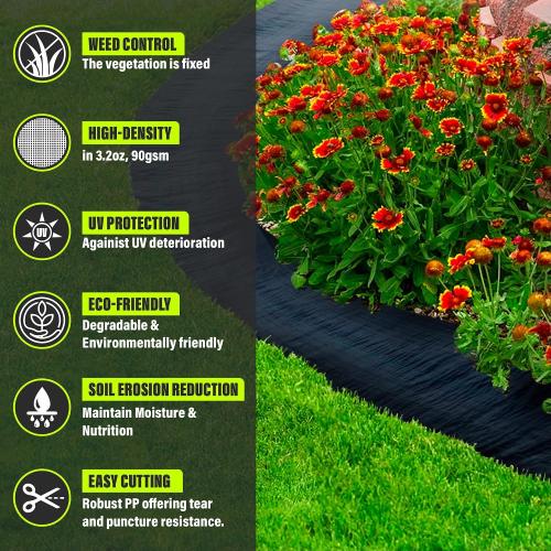 5ftx500ft Garden Weed Barrier Landscape Fabric (including Scissors & Gloves), Large Weed Block Gardening Mat, Heavy Duty Ground Cover Weeds, Superior Weed Landscape Control For Vegetable Projects.