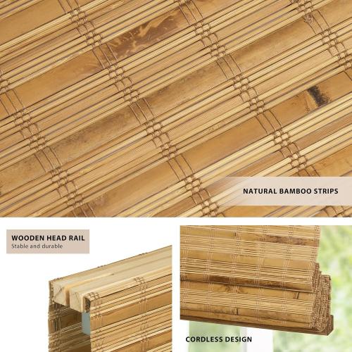 LazBlinds No Tools No Drill Cordless Bamboo Roman Shades, Light Filtering Window Treatment, Roll Up Bamboo Blinds for Windows 36'' W x 64'' H, Dali Native