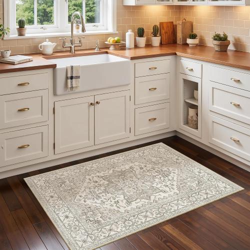 Madane Washable Area Rug 2x3 Small Entryway Rugs Non-Slip, Beige/Brown