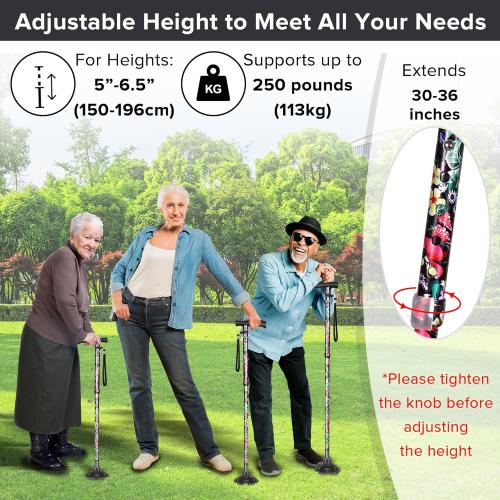 Canes for Women & Men, Walking Cane for Stability, Adjustable Folding Cane for Seniors - Lightweight Collapsible Walking Sticks with Non-Slip Base & T-Handle(30-36 Inch)