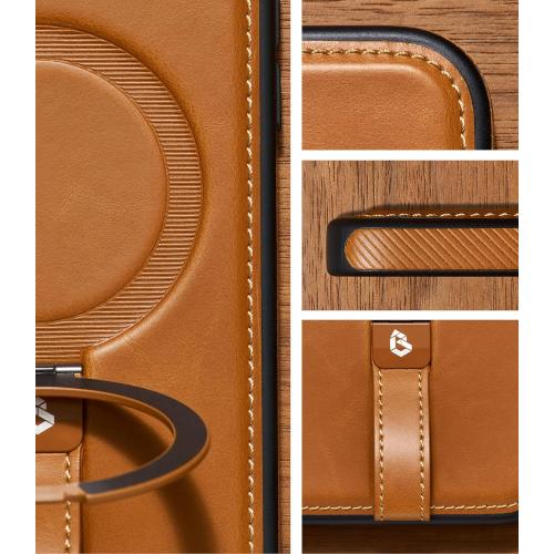Butaiga for iPhone 17 Pro Leather Case with Stand, Anti-Slip Grip Ring, Fits for MagSafe (Brown, iPhone 17 Pro)
