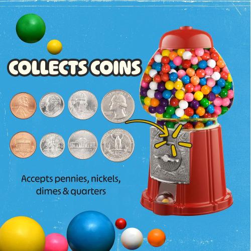 Great Northern Popcorn Company 6260 15 Vintage Candy Gumball Machine & Bank with Stand - Everyone Loves Gumballs!, red | Vintage Style Bubble Gum Machine with Glass Globe and Metal Base - Gum Ball or Candy Dispenser