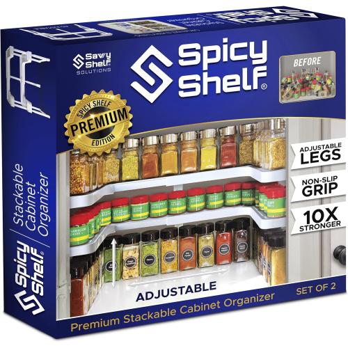 Spicy Shelf 3.0 - Expandable 2 Tiered Spice Rack Organizer for Cabinet & Pantry - Kitchen Seasoning Organizer - Cabinet Spice Racks for Inside Cabinets (Spicy Shelf Premium) - Home Organization