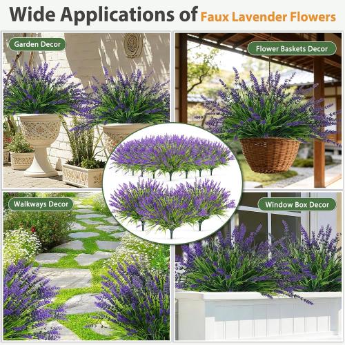 32 Bundles Faux Lavender Plants Outdoor, UV Resistant Fake Lavender Flower