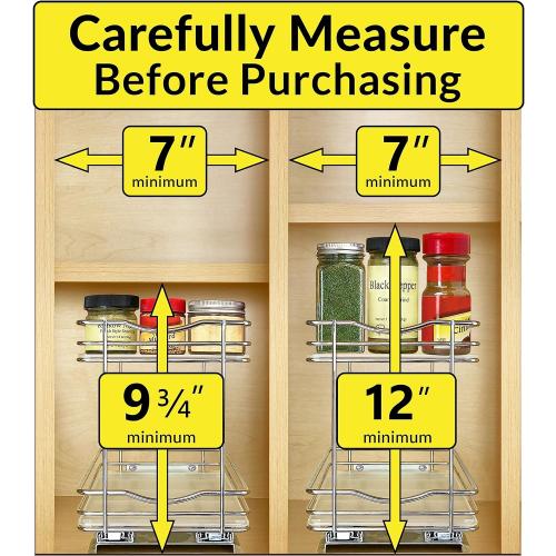 LYNK PROFESSIONAL® Pull Out Spice Rack Organizer for Inside Kitchen Cabinets - 6-3/8 inch Wide - Slide Out Drawer – Chrome Sliding Spice Organization for cabinet - Spice Racks - 2 Tier
