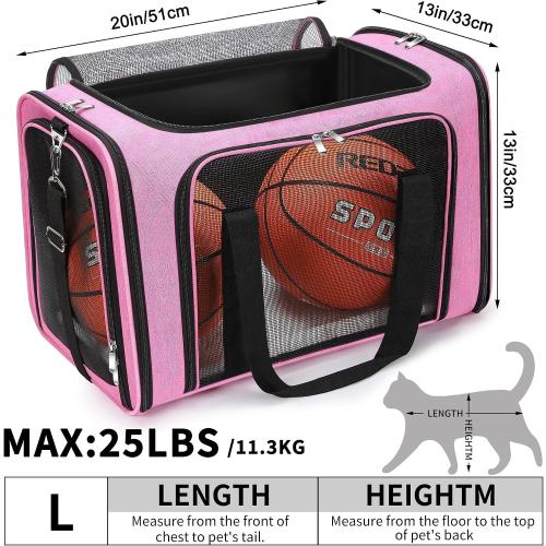 Soft-Sided Cat/Dog/Pet Carrier, Collapsible Pets Travel Carriers for Big Cats/Small Dogs with Shoulder Strap & Removable Mat, Mesh Puppy Carry Bag, Up to 25 Lbs (Pink)‼️light dirt‼️