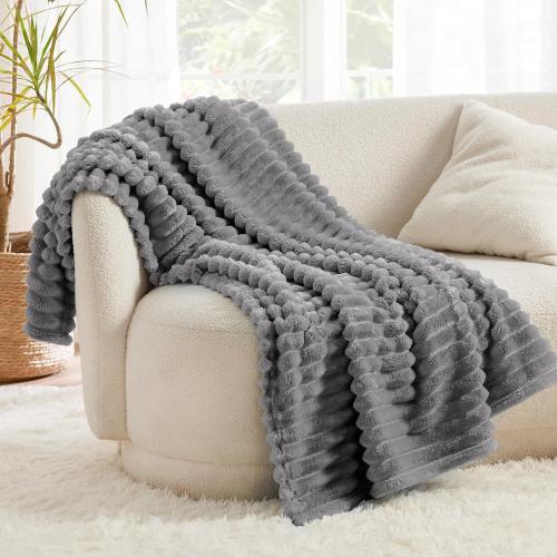 Bedsure GentleSoft Frost Gray Fleece Blanket for Couch - Cozy Soft Blankets for Women, Cute Small Throws for Girls, 50x70 Inches