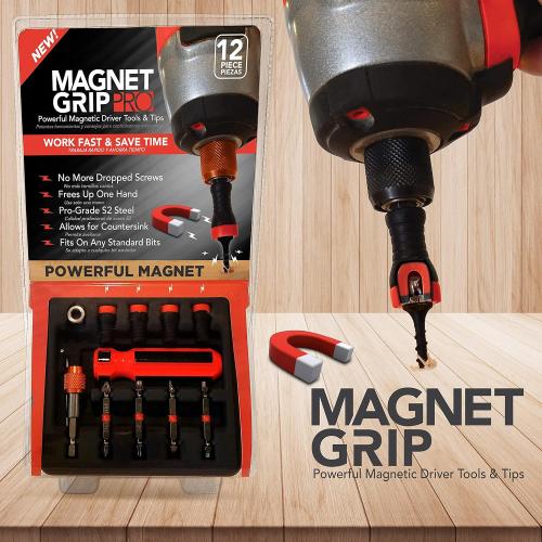 | Magnetic Drill Bit Set | Magnetic Collar and Bit Holder | Fits ANY Standard Bit | No Wobbling or Falling Screws | Allows Countersink | 12 Pieces
