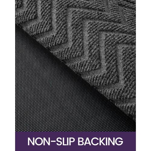 DEXI Front Door Mat Outside Entrance, 2x4 ft Rubber Entry Doormat Heavy Duty, Welcome Mats Non Slip for Inside House Floor Entryway Double Doors Exterior Patio, Chevron Dark Grey