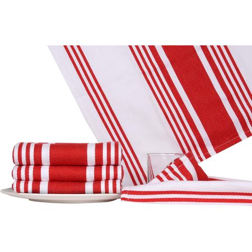 Urban Villa Kitchen Towels 100% Cotton Pack of 6, Highly Absorbent Quick Drying Super Soft Premium Dish Towels for Kitchen with Hanging Loop Hand & Tea Towels - 20x30 Inch, (Red & White, Striped)