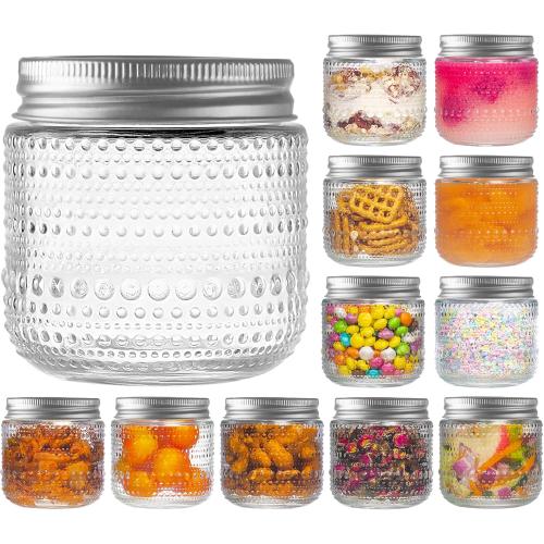 Mason Jars 8 Oz with Lids 12 Packs, Vintage Small Glass Canning Jars with Silver Metal Lids for Storing, Pickling, Honey, Jam, Home Decor, Candle and DIY Crafts