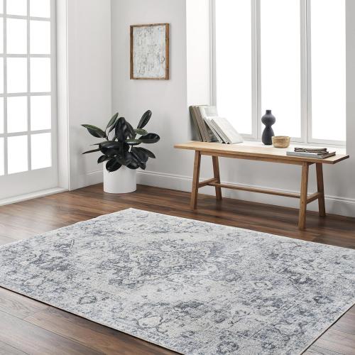 Livabliss Lillian Vintage Washable Area Rug, 7'10 x 10', Blue Gray, (8' x 10')