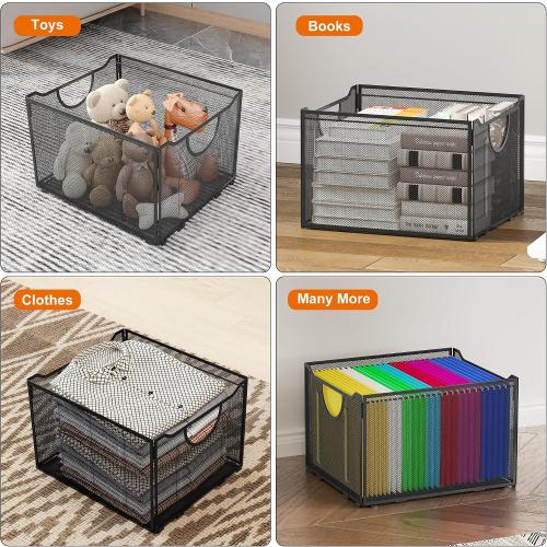 EasyPAG Hanging File Folders Organizer, Black Mesh Filing Crate, Stackable File Folder Storage Box, Desktop Document Holder for Letter Size Papers