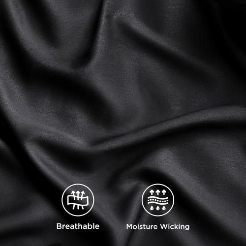 Bedsure Queen Sheets, Rayon Derived from Bamboo, Queen Cooling Sheet Set, Deep Pocket Up to 16, Breathable & Soft Bed Sheets, Hotel Luxury Silky Bedding Sheets & Pillowcases, Black