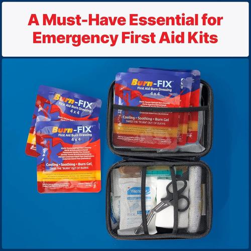 BurnFix® - 4 Pack-Burn Gel Dressing 4 x 4 Burn Care Cream First Aid Treatment. Immediate Pain Relief Hydrogel Burn Dressing for 1st, 2nd Degree Burns, Razor & Sunburns for Home, Work, Fire, EMS